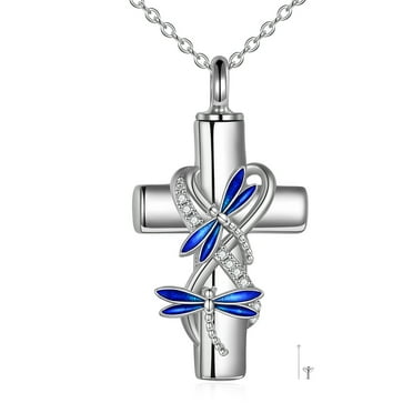 Stainless Steel Offset Cross with 5 CZ's Cremation Jewelry Pendant Keepsake Urn Stainless Steel Offset Cross with 5 CZ's Cremation Jewelry Pendant Keepsake Urn